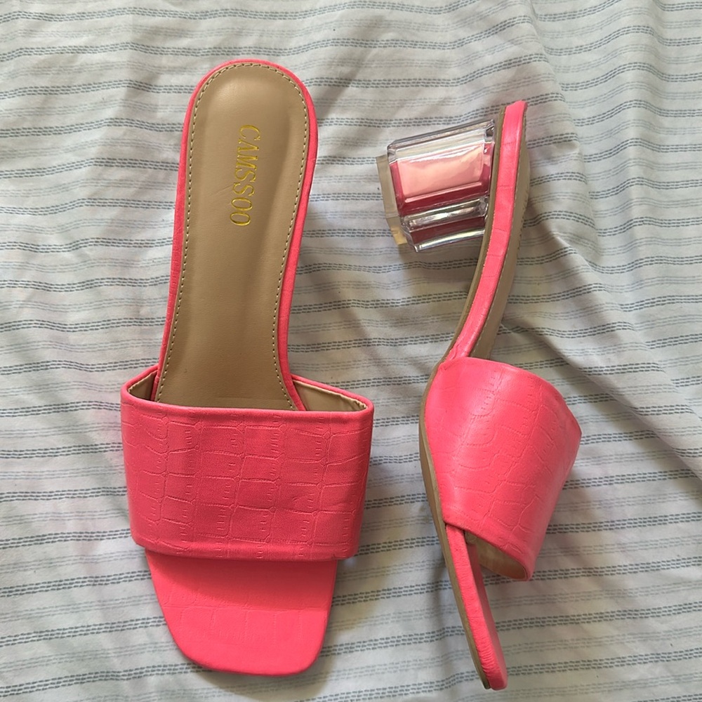 Neon pink kitten heels
